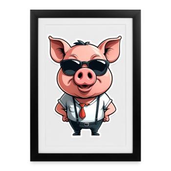 CEO pig with sunglasses - Framed poster (27 × 37 cm) - black - Front