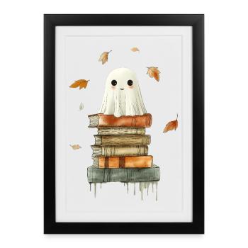 Geist mit Büchern - Gerahmtes Poster (27 × 37 cm) - Schwarz - Vorne