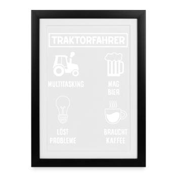 Tractor Driver Coffee Beer Multitasking - Framed poster (27 × 37 cm) - black - Front