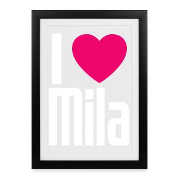 J’aime Mila Coeur Rose J’aime Mila - Affiche encadrée (27 × 37 cm) - noir - Devant