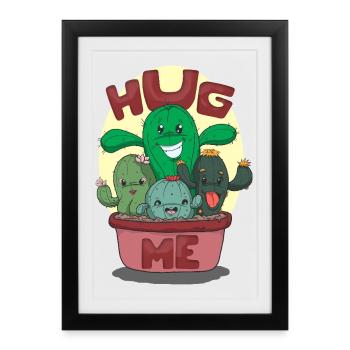 Funny Free Hugs Cactus Cartoon Design - Framed poster (27 × 37 cm) - black - Front