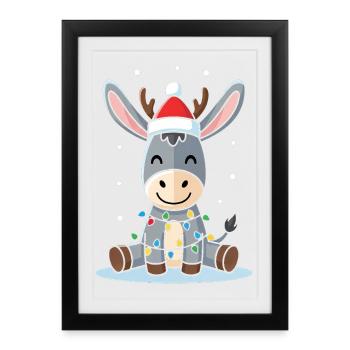 Mignon âne elfe cadeau de Noël mignon Wint - Affiche encadrée (27 × 37 cm) - noir - Devant