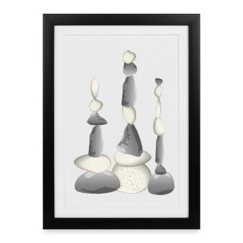 Trois tours de pierre équilibrées de style zen - Affiche encadrée (27 × 37 cm) - noir - Devant