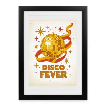 Golden Disco Ball Shining in Seventies Glamour 70s - Framed poster (27 × 37 cm) - black - Front