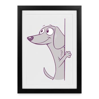 Chiot teckel drôle qui regarde, amoureux des chiots - Affiche encadrée (27 × 37 cm) - noir - Devant