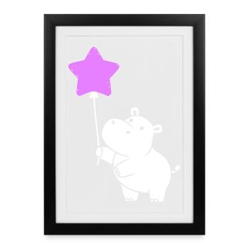 Cute Hippo Star Balloon Party - Framed poster (27 × 37 cm) - black - Front