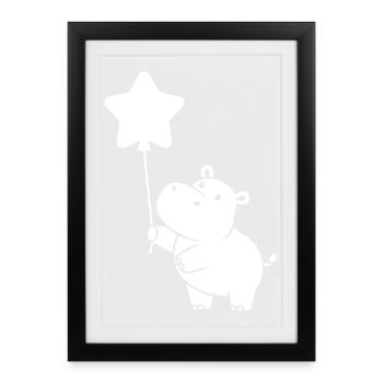 Silhouette de ballon étoile hippopotame - Affiche encadrée (27 × 37 cm) - noir - Devant