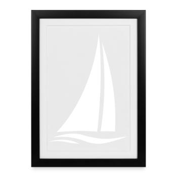 Voilier blanc sur les vagues - Affiche encadrée (27 × 37 cm) - noir - Devant