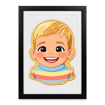 Motif biscuit : enfant joyeux avec un pull coloré - Affiche encadrée (27 × 37 cm) - noir - Devant