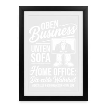 Bureau à domicile : Affaires à l’étage, canapé en bas - Affiche encadrée (27 × 37 cm) - noir - Devant