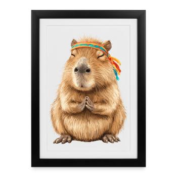 Capybara en pose de méditation avec bandeau - Affiche encadrée (27 × 37 cm) - noir - Devant