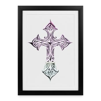 Croix en filigrane irisé - Affiche encadrée (27 × 37 cm) - noir - Devant