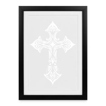 Glyphe de croix tribale ornée - Affiche encadrée (27 × 37 cm) - noir - Devant