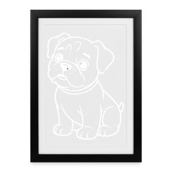 Carlin, dessin au trait, chien de dessin animé - Affiche encadrée (27 × 37 cm) - noir - Devant