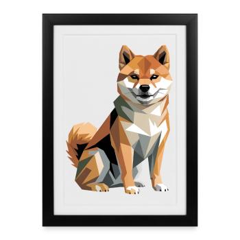 Geometric Shiba Inu Dog - Framed poster (27 × 37 cm) - black - Front