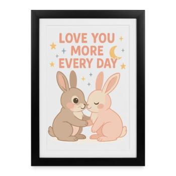 Adoration de lapin mignon sous les étoiles - Affiche encadrée (27 × 37 cm) - noir - Devant