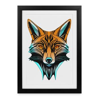 Tête de renard néon - Affiche encadrée (27 × 37 cm) - noir - Devant