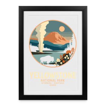 Yellowstone Geyser Landscape Emblem - Framed poster (27 × 37 cm) - black - Front