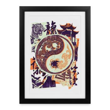 Tigre chinois Yin et Yang - Affiche encadrée (27 × 37 cm) - noir - Devant