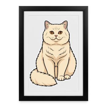 Chat British Shorthair Crème Portrait Rond Doux - Affiche encadrée (27 × 37 cm) - noir - Devant