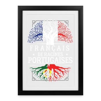 Francais De Racines Portugaises T-Shirt Cadeau ... - Affiche encadrée (27 × 37 cm) - noir - Devant