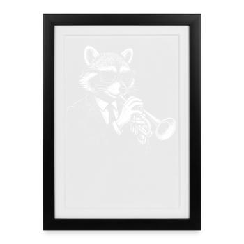 Raccoon plays trumpet a Jazz Music - Framed poster (27 × 37 cm) - black - Front