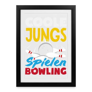 Coole Jungs Spielen Bowling - Gerahmtes Poster (27 × 37 cm) - Schwarz - Vorne