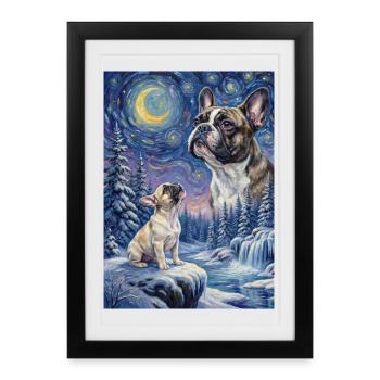 Howling to the Moon Dog French Bulldog - Framed poster (27 × 37 cm) - black - Front