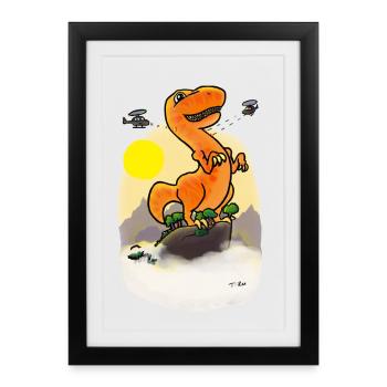 Dino au sommet de la montagne - Affiche encadrée (27 × 37 cm) - noir - Devant