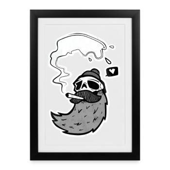 Crâne de surfeur – Crâne avec vague et cœur - Affiche encadrée (27 × 37 cm) - noir - Devant