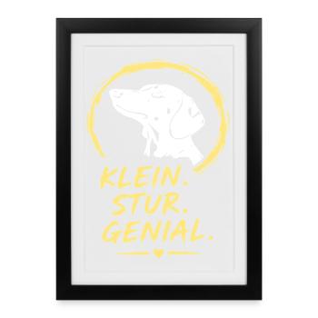 Petit. Têtu. Génial. Logo du chien - Affiche encadrée (27 × 37 cm) - noir - Devant