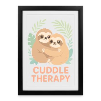 Cuddle Therapy: Cute sloths in the jungle - Framed poster (27 × 37 cm) - black - Front
