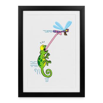 Caméléon et libellule - Affiche encadrée (27 × 37 cm) - noir - Devant