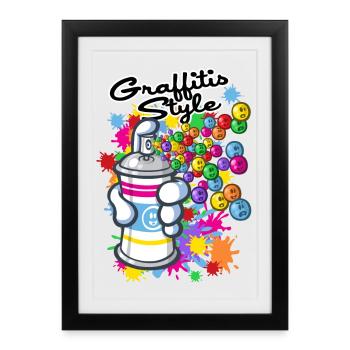 Graffitis cartoon style - Affiche encadrée (27 × 37 cm) - noir - Devant