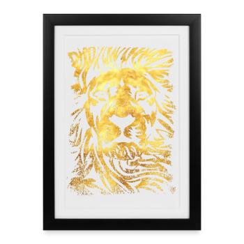 Lion - Or - Tête de Lion - Chat sauvage - Affiche encadrée (27 × 37 cm) - noir - Devant