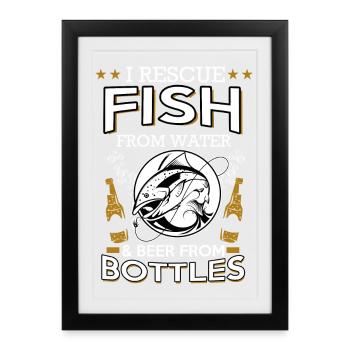 I rescue fish and beer - cadeaux pêcheur - pêche - Affiche encadrée (27 × 37 cm) - noir - Devant