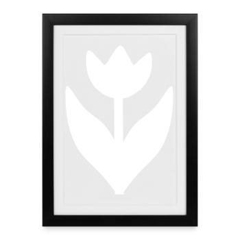Fleur Blanche Fleur Tulipe Blanche - Affiche encadrée (27 × 37 cm) - noir - Devant