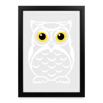 Black and White Owl Gaze Yellow Eyes - Framed poster (27 × 37 cm) - black - Front