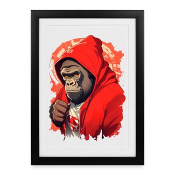 Gorilla with red hoody - Framed poster (27 × 37 cm) - black - Front