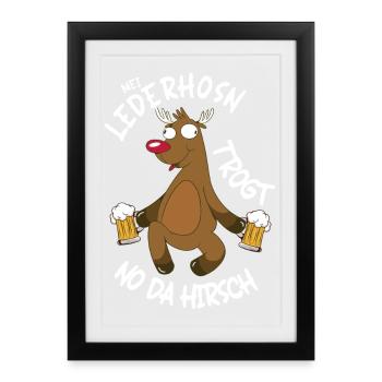 Hirsch Prost Party Cartoon Bierzelt - Gerahmtes Poster (27 × 37 cm) - Schwarz - Vorne