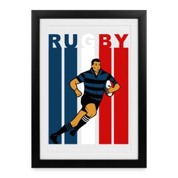 Rugby player on a tricolour background - Framed poster (27 × 37 cm) - black - Front