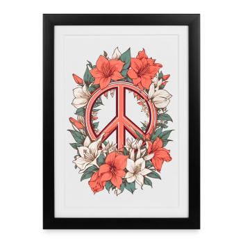 Signe de paix avec des fleurs d’Amaryllis - Affiche encadrée (27 × 37 cm) - noir - Devant