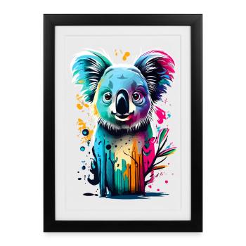 Koala coloré - Koala ours Australie Marsupial - Affiche encadrée (27 × 37 cm) - noir - Devant