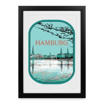 Illustration Flyacross Hamburg - Framed poster (27 × 37 cm) - black - Front