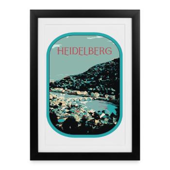 Heidelberg : Vue Envoûtante sur le Neckar - Affiche encadrée (27 × 37 cm) - noir - Devant