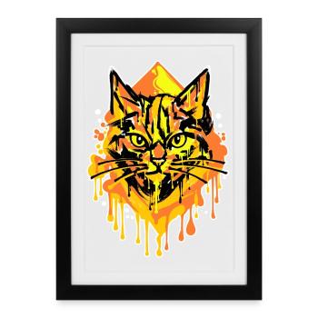Graffiti Art, Street Art, Wildstyle, Chat - Affiche encadrée (27 × 37 cm) - noir - Devant