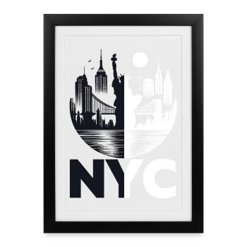 NYC Skyline : la ville qui ne dort jamais, New York - Affiche encadrée (27 × 37 cm) - noir - Devant