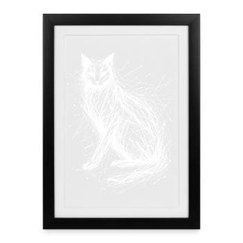 Portrait de chat abstrait avec des lignes sauvages - Affiche encadrée (27 × 37 cm) - noir - Devant