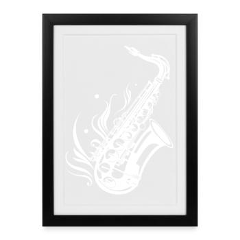 Croquis de saxophone - Affiche encadrée (27 × 37 cm) - noir - Devant