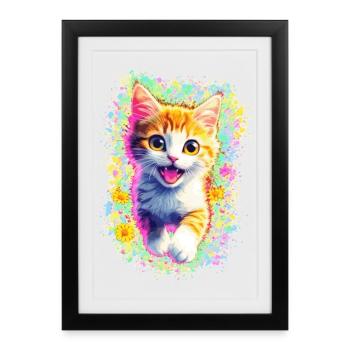Chaton heureux 🌼🌸 - Affiche encadrée (27 × 37 cm) - noir - Devant